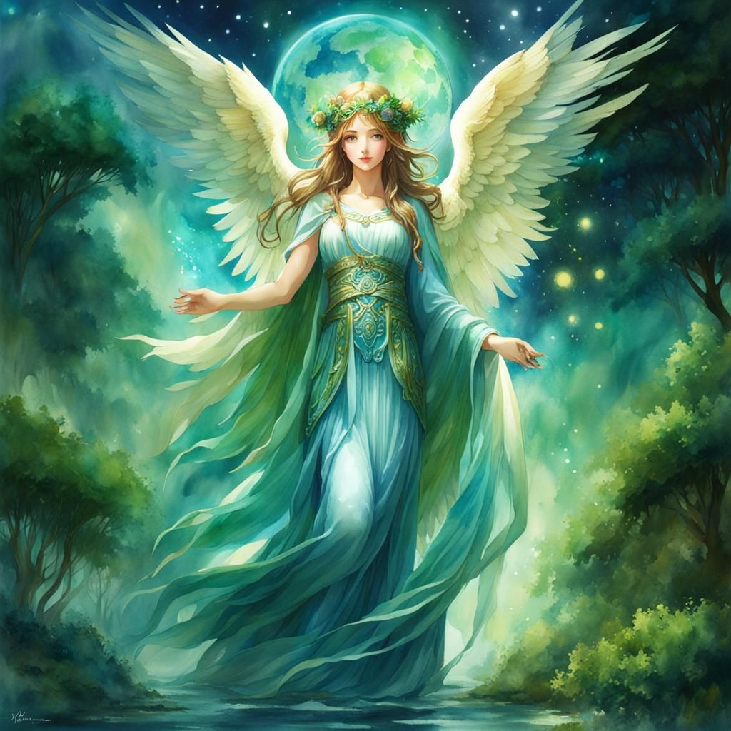 Angelic Gaia, Mother Earth in Watercolor Style
