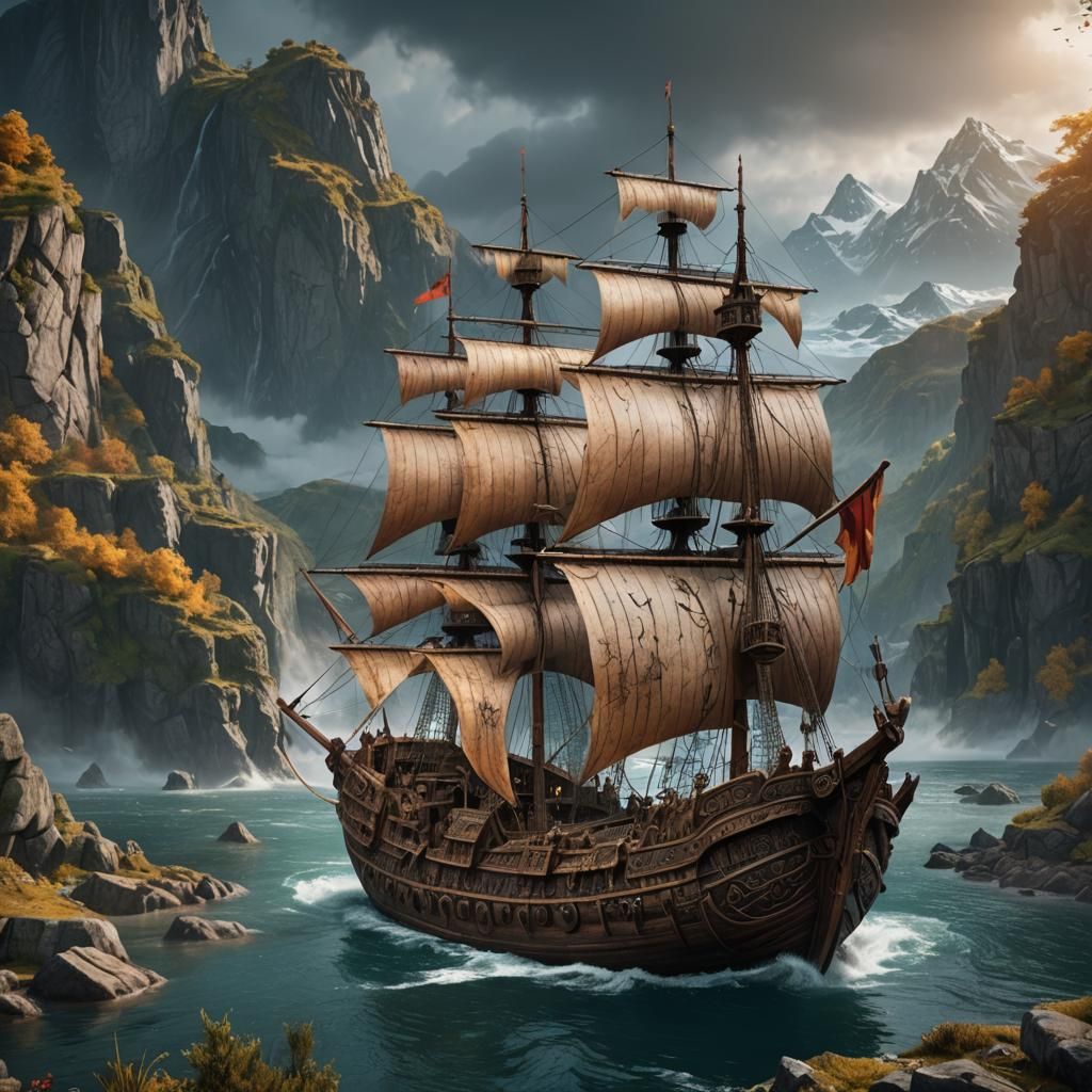 Ancient Viking Ship Matte Painting in 8K