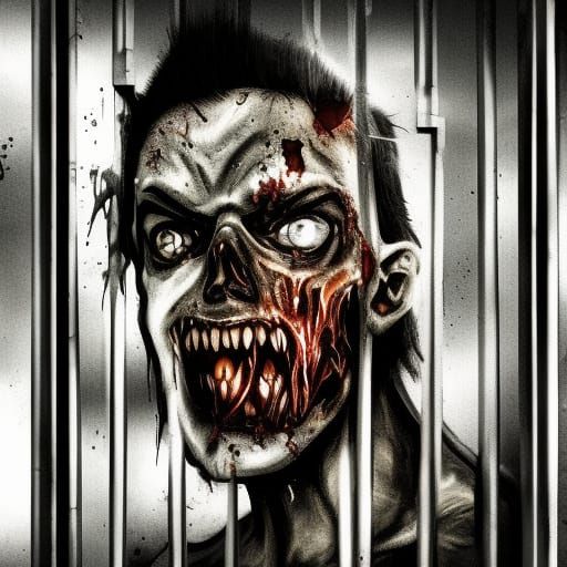 Zombie in Prison Cell: Hyperrealistic Concept Art