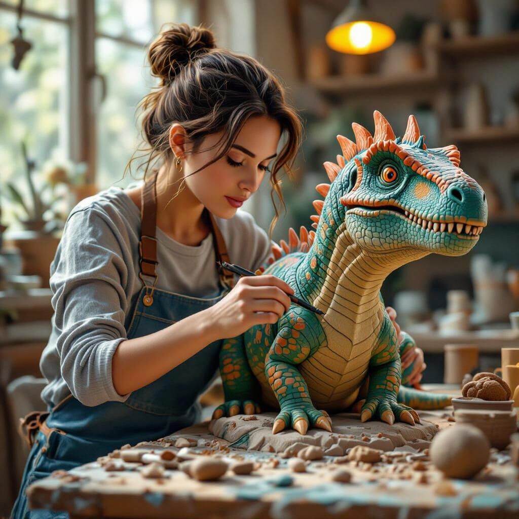 Clay Dinosaur Sculpture in Nouveau Digital Art Style
