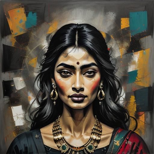 Oil and charcoal painting of a beautiful woman from Eastern ...