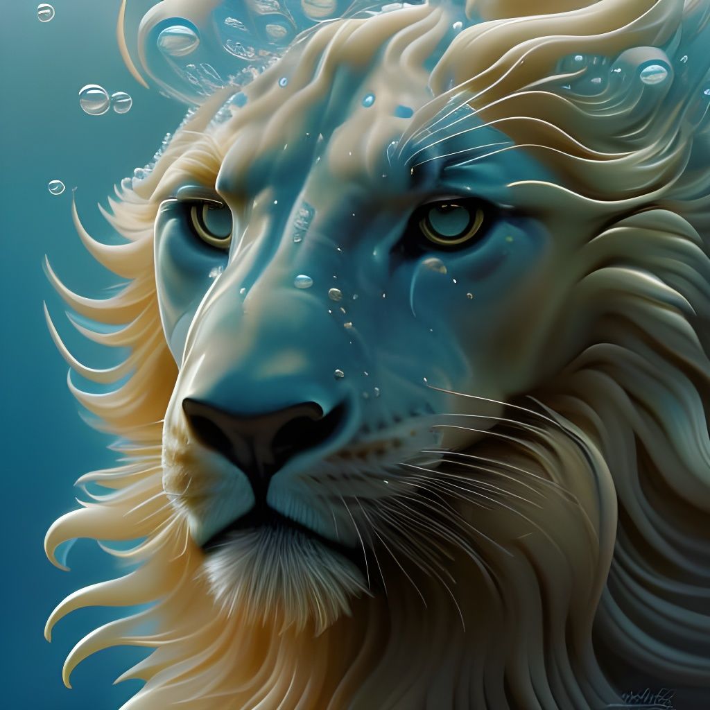 Water Elemental Lion Face in Liquid Detail