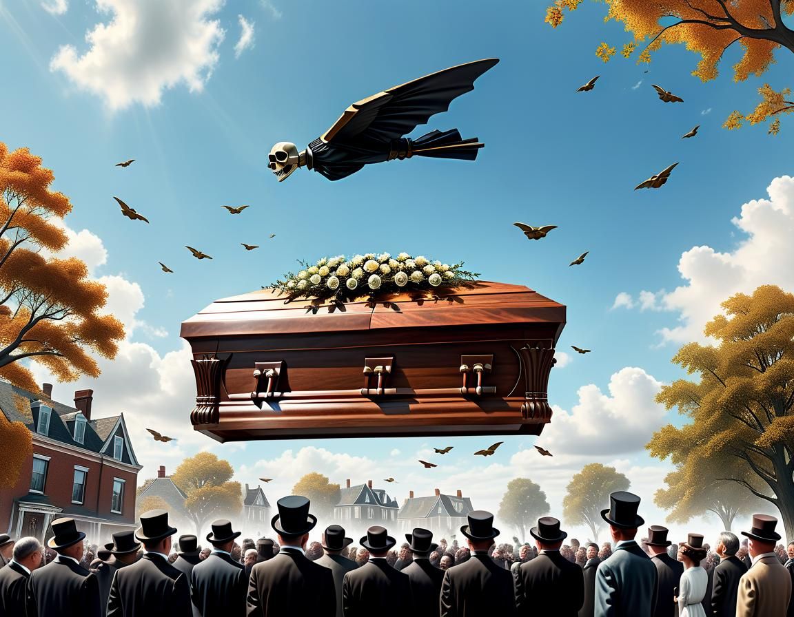Surreal Flying Coffin Over Victorian Funeral