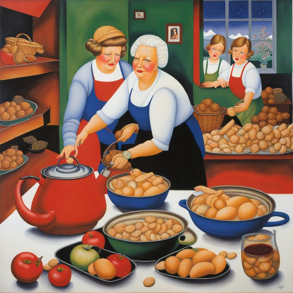 Women in Naive Art Style