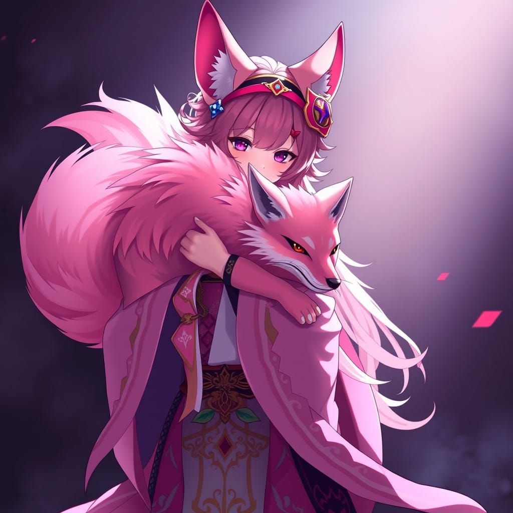 Girl with Pink Fox Ears in Anime-Inspired Genshin Impact Out...