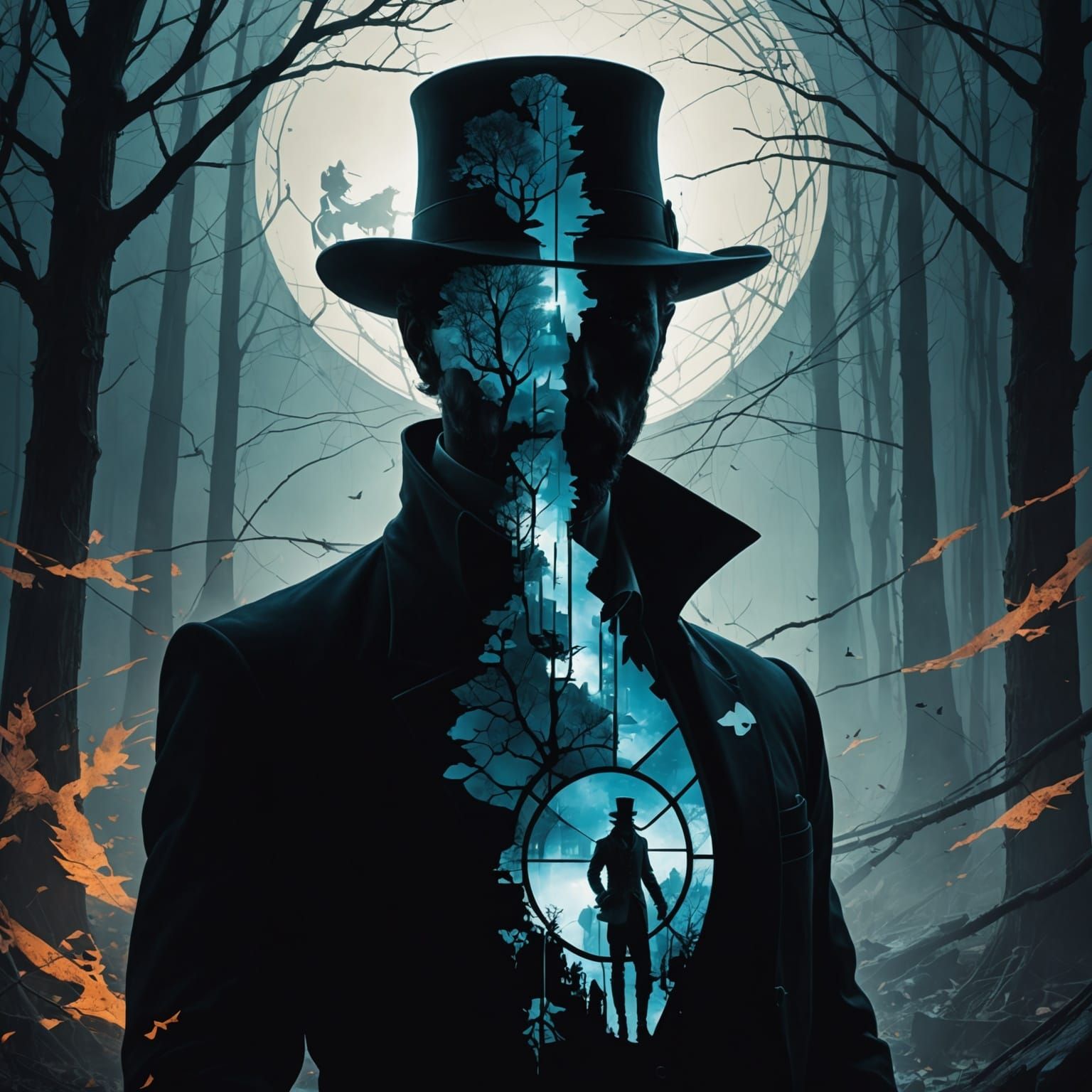 Fantasy Magician Silhouette in Double Exposure