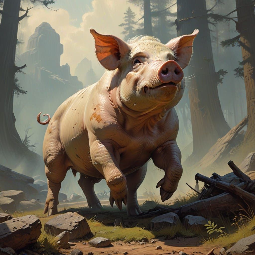 Heroic Pig Warrior in Fantasy Art Style