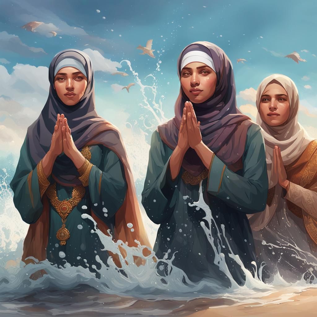 Muslim Girls in Hijab Enjoying Beach Day