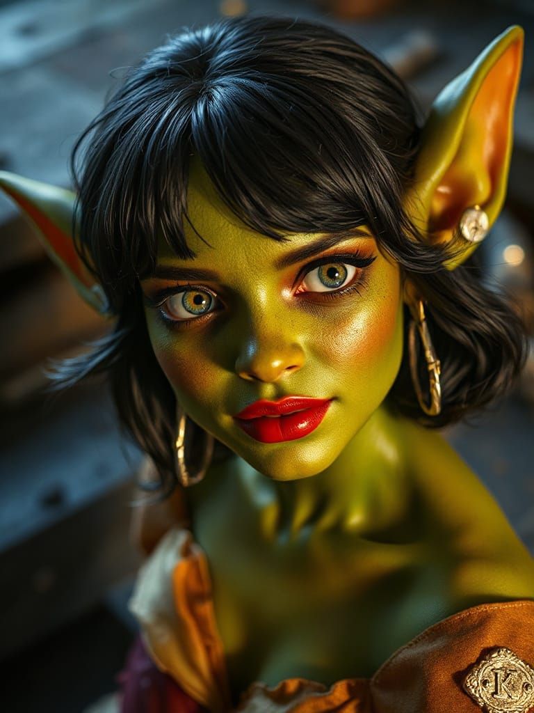 Voluptuous Goblin-Elf Hybrid in Pinup Style