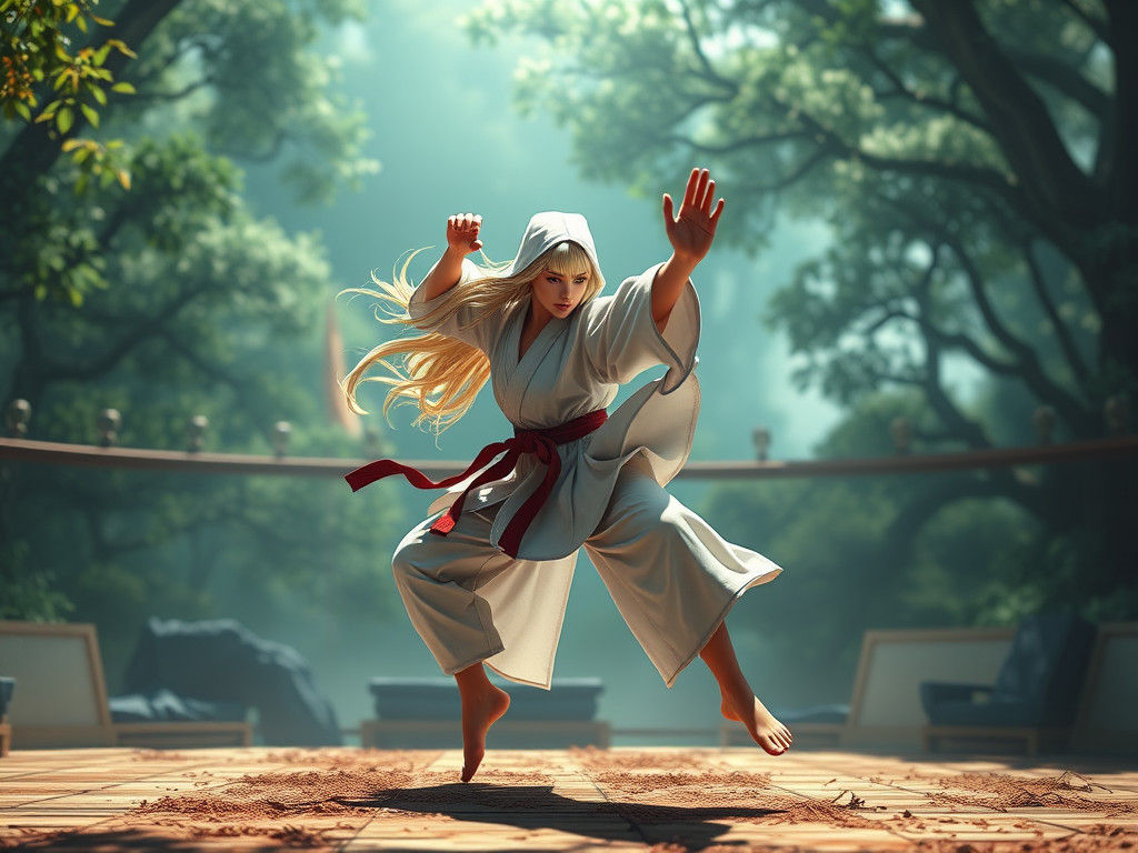 Anime Witch Practicing Judo in 3D