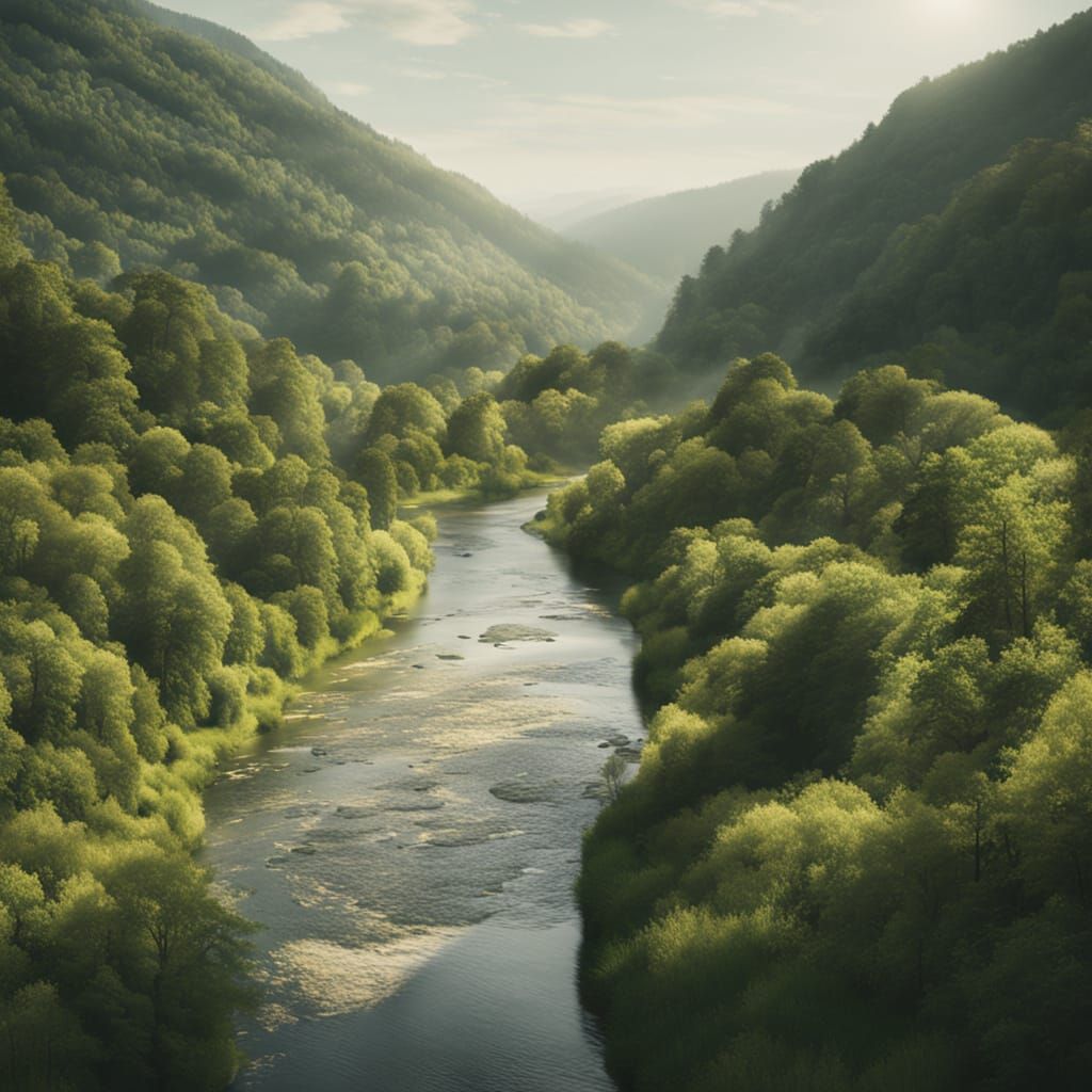 Serene River Valley Landscape Photography