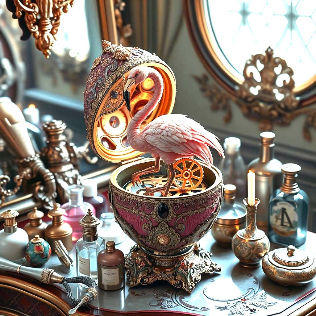 Edwardian Vanity Unveils Steampunk Flamingo in Fabergé Egg