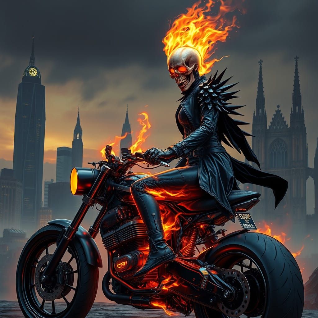 Cyberpunk Hellion: Female Ghost Rider on Cybernetic Chopper