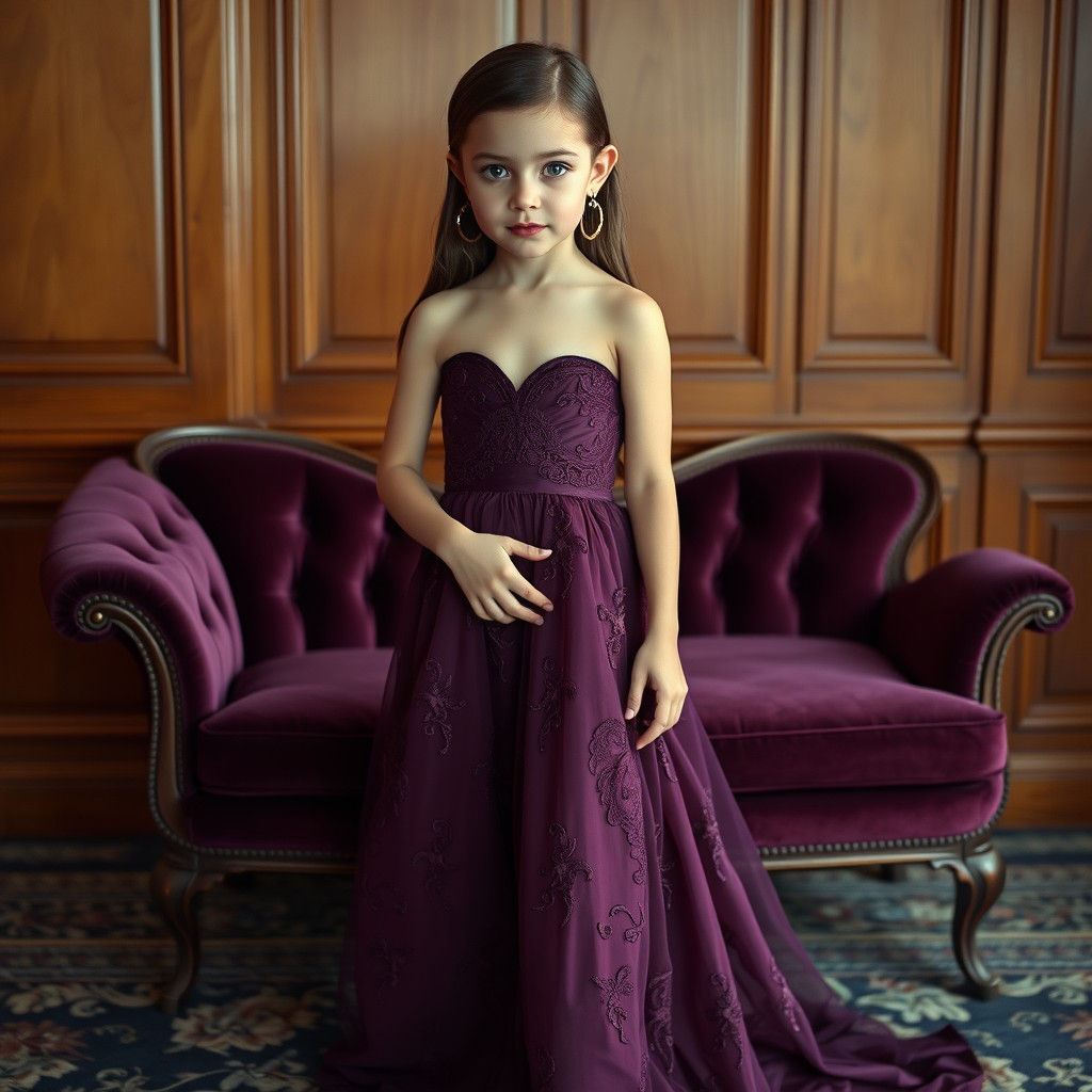 Young Woman in Plum Gown, Cinematic Style