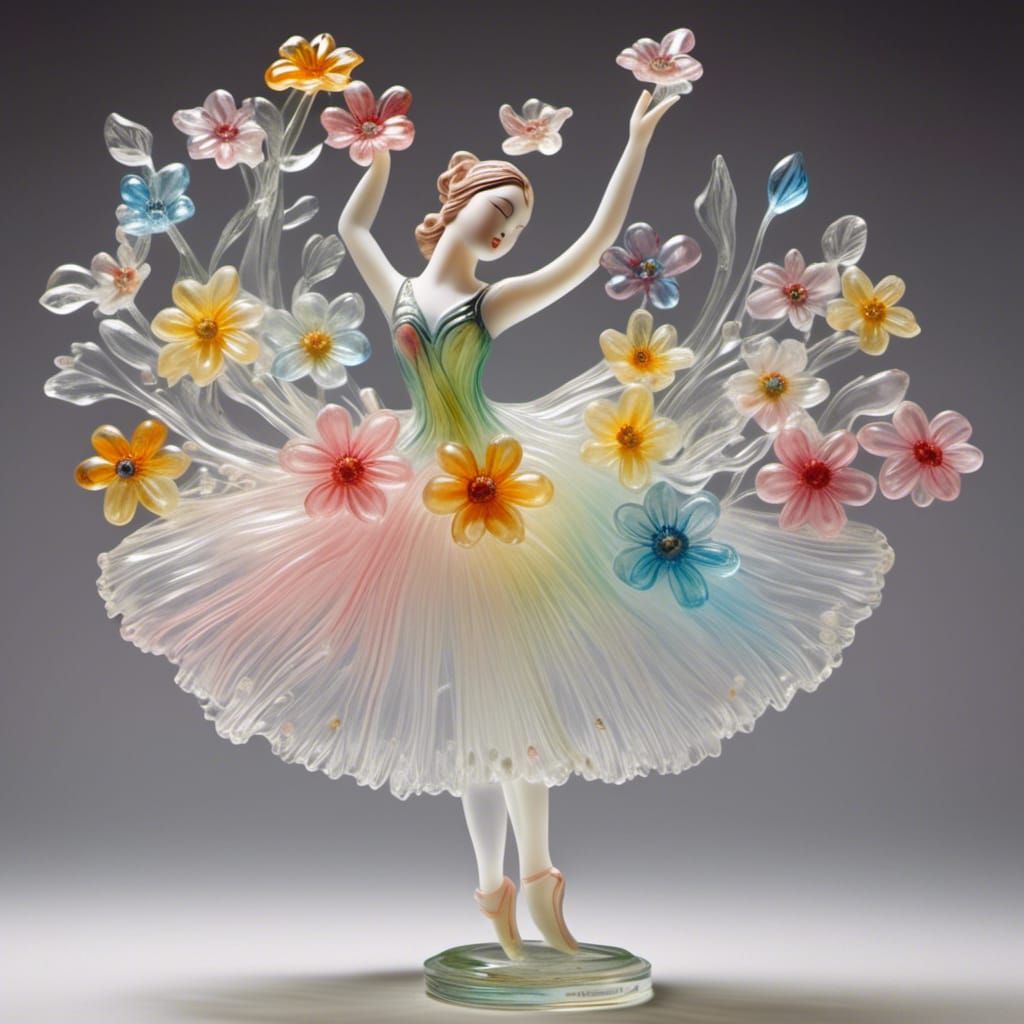 Translucent Ballerina Glass Sculpture with Pastel Flowers