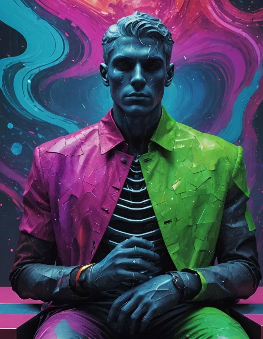 Neofuturistic Shirtless Male Fashion in Maximalist Style