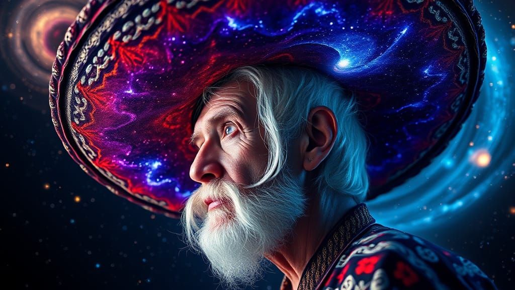 Cosmic Mexican Man with Galaxy Sombrero Hat