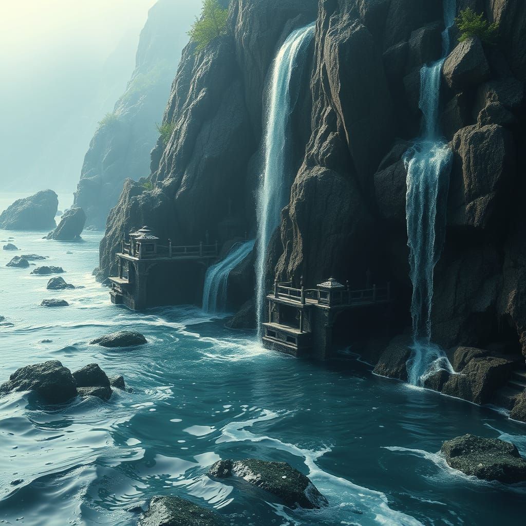 Epic Waterfall in a Dramatic Digital Matte Painting