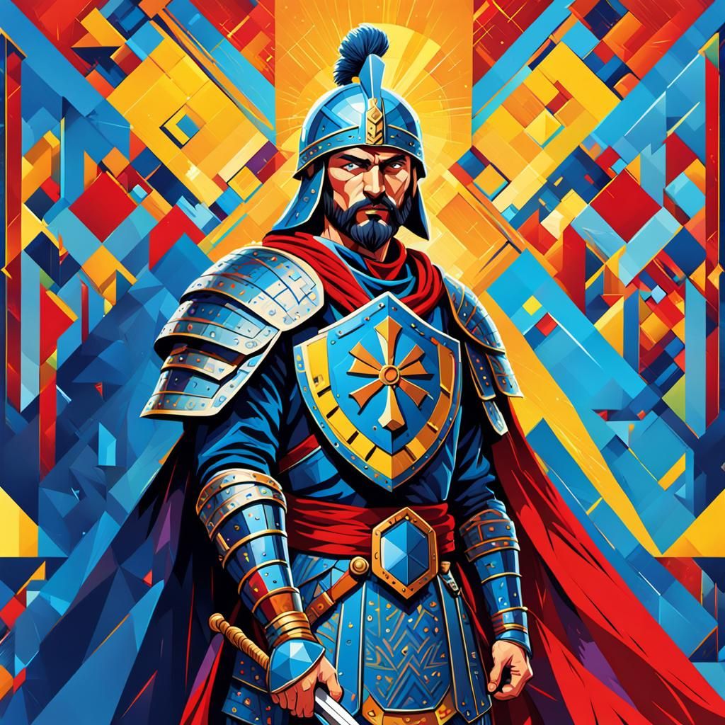 Kievan Rus Warrior in Vibrant Pop Art Style