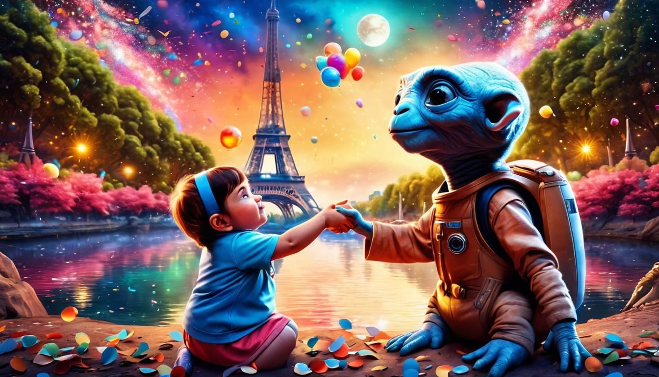 E.T. Handshake with Girl and Eiffel Tower