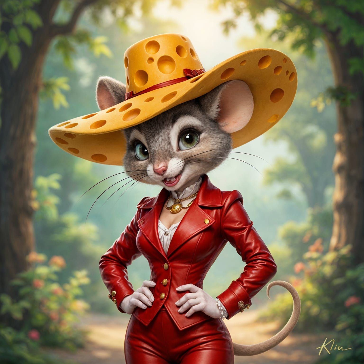 Elegant Mouse Kira in Fashionable Cheese Hat