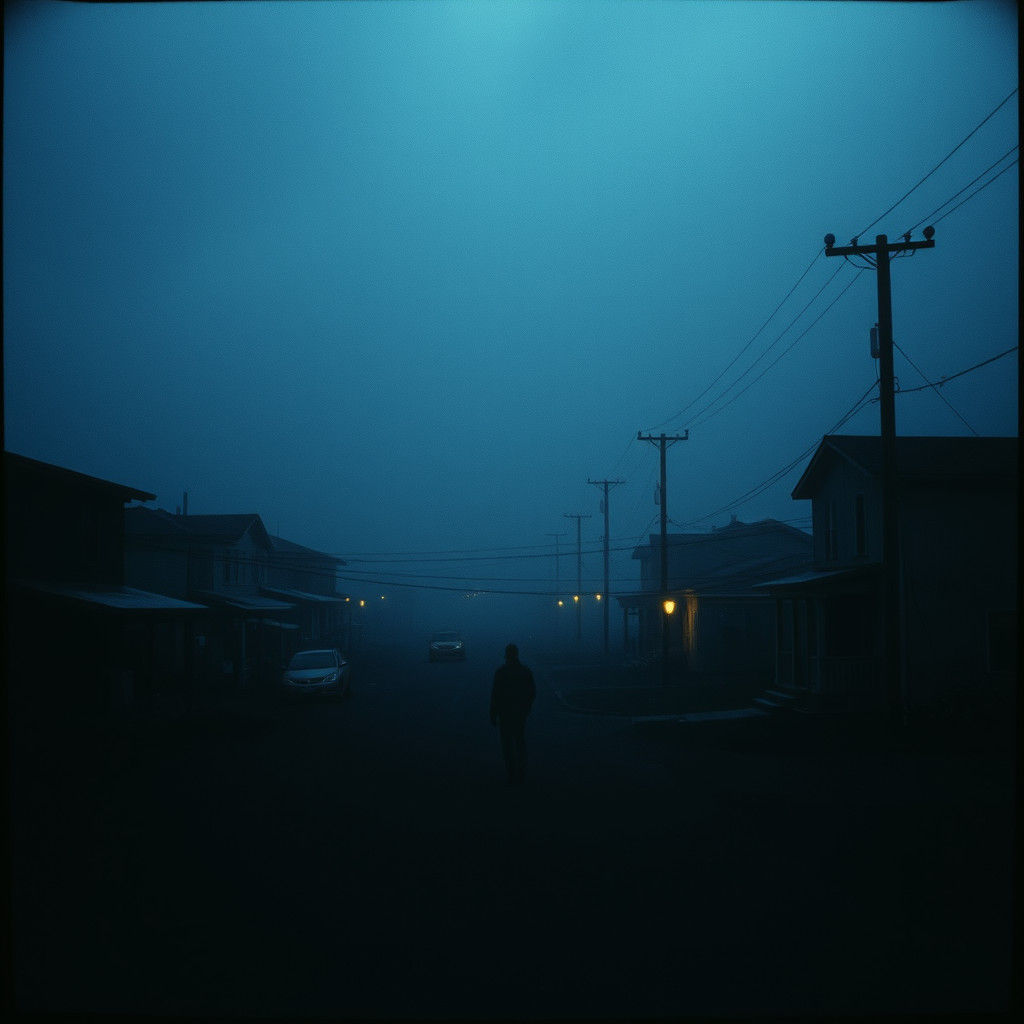 Eerie Abandoned Town in Dark, Cinematic Film Still