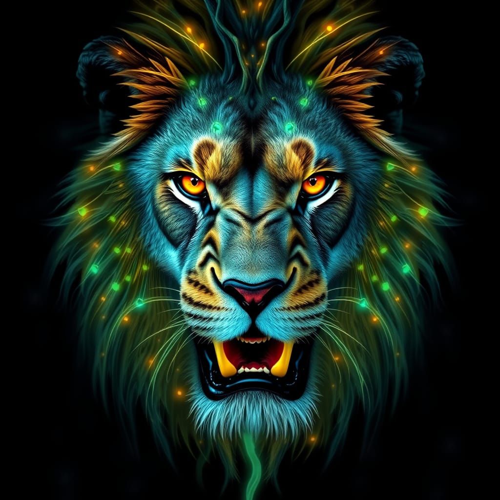 Majestic Lion with Bioluminescent Mane: 8K