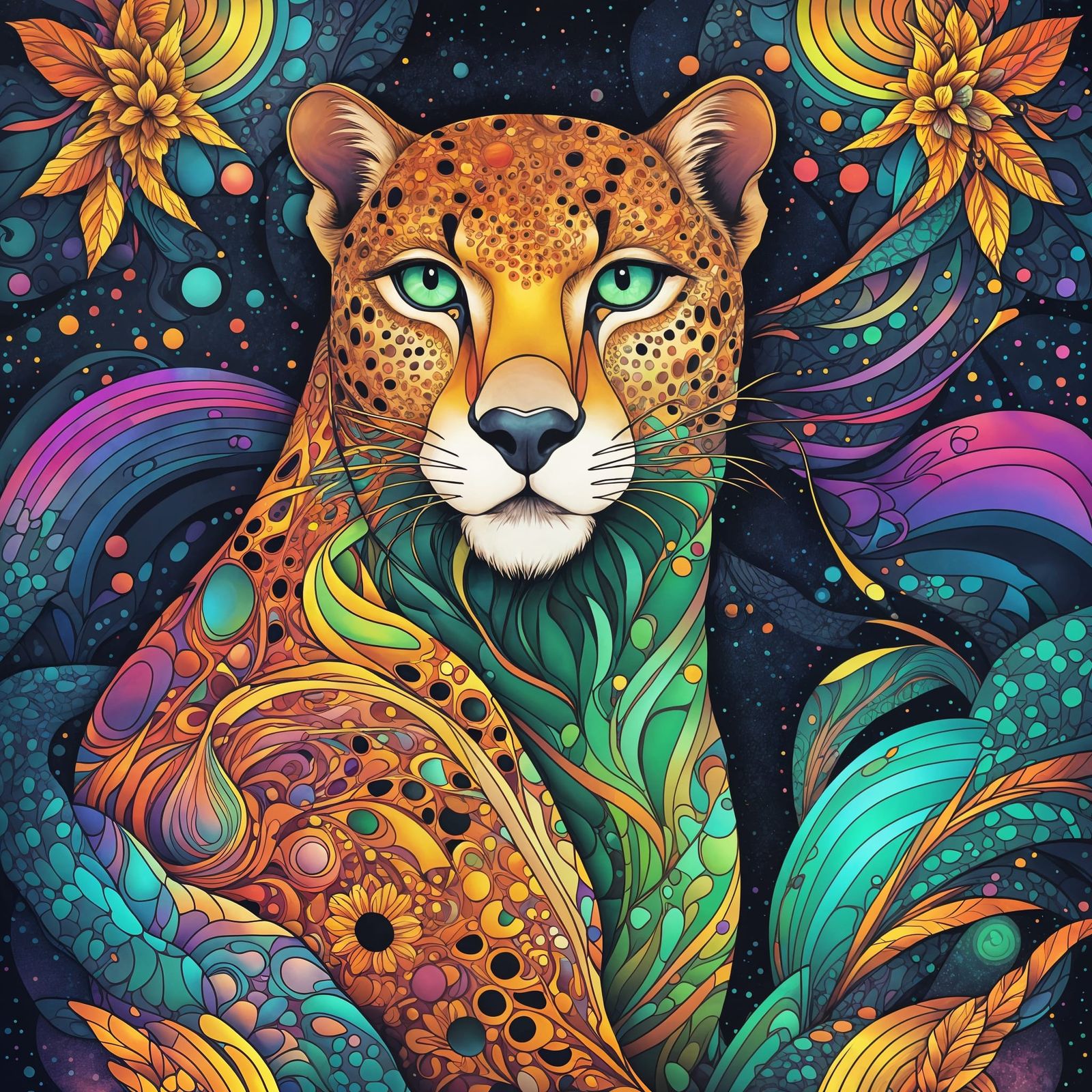 Psychedelic Cheetah Dancer in a Jungle