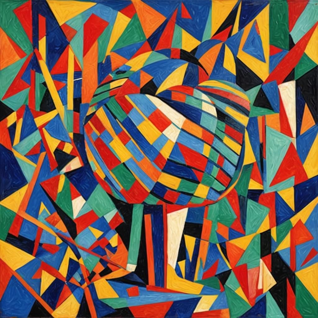 Figure abstract art complementary colors fine details cubist...