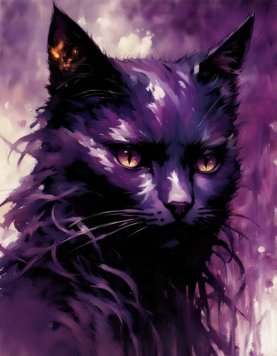 Fiery Feline: Purple Flames Cat Princess