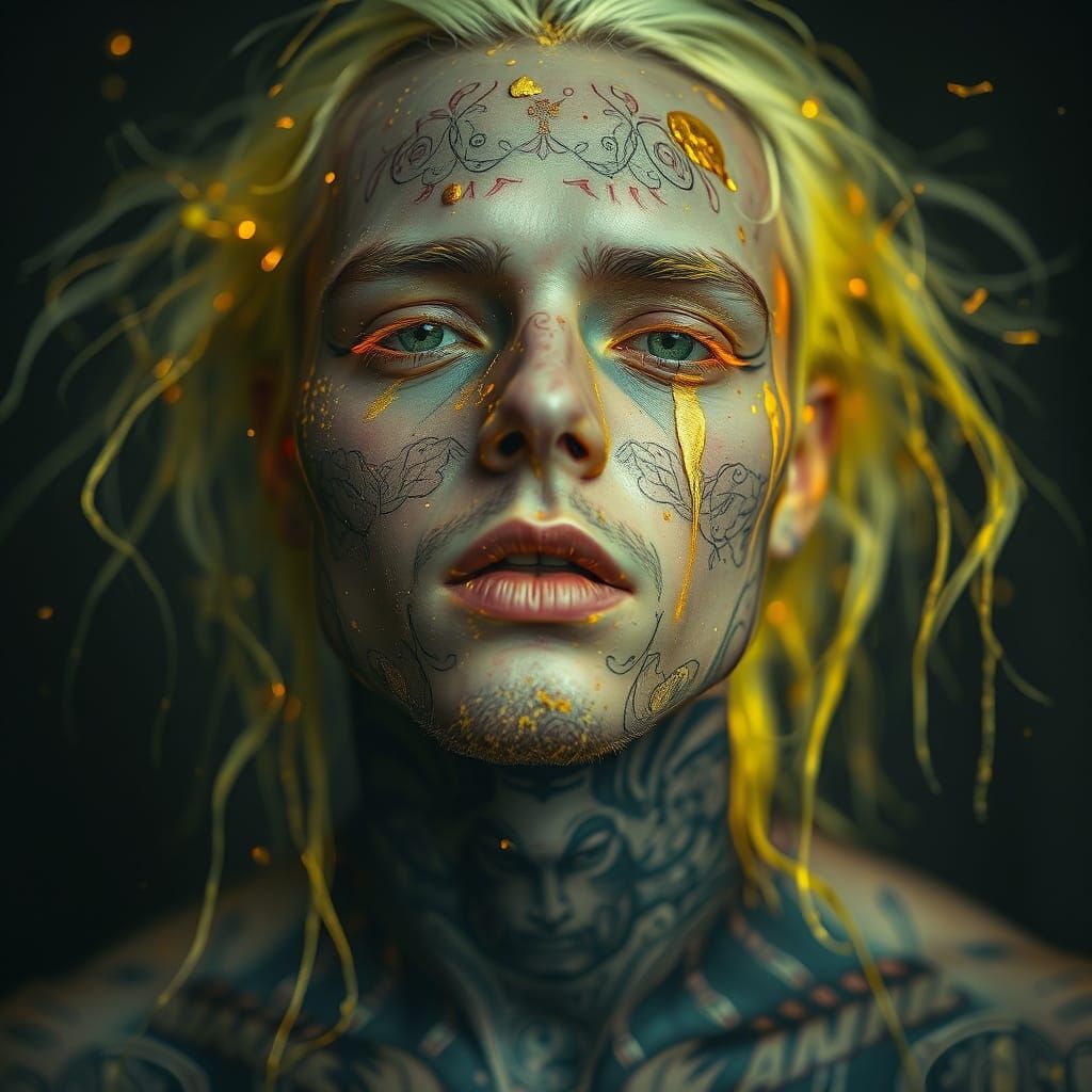 Ethereal Male Portrait in Radioactive Neon Style