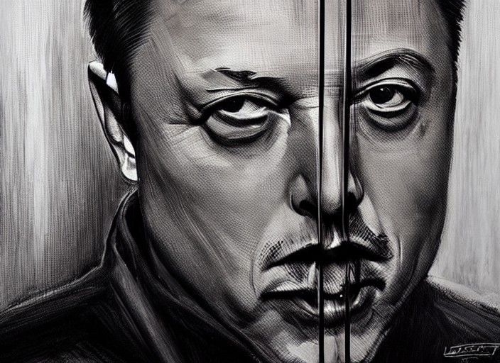 Elon Musk Behind Bars: Oil Painting and Charcoal