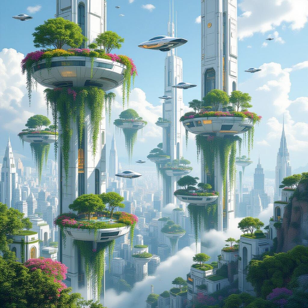 Floating Gardens in Futuristic Cityscape