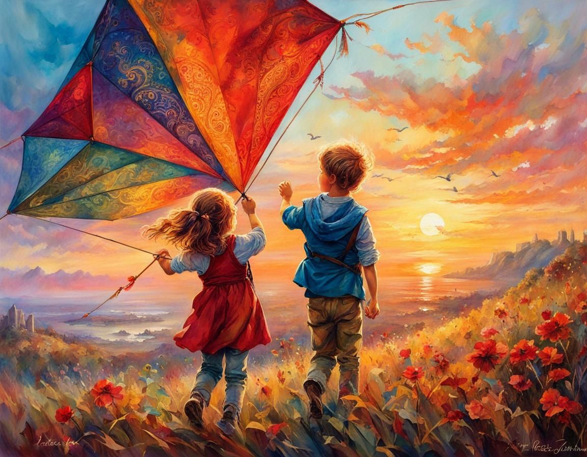 Children's Joy: Multicolored Kite in Watercolor Style