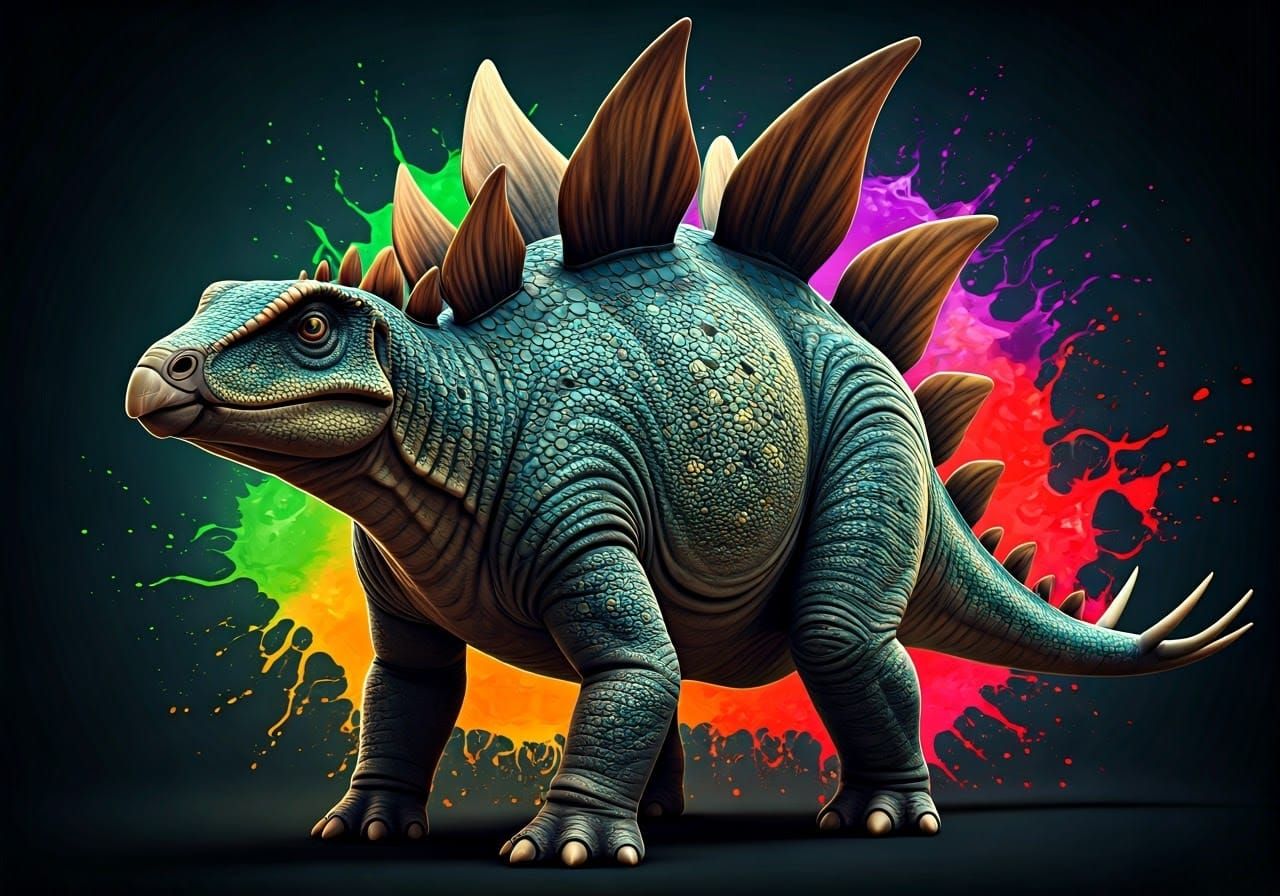 Handsome Stegosaurus in Hyperrealistic 3D Splash Art