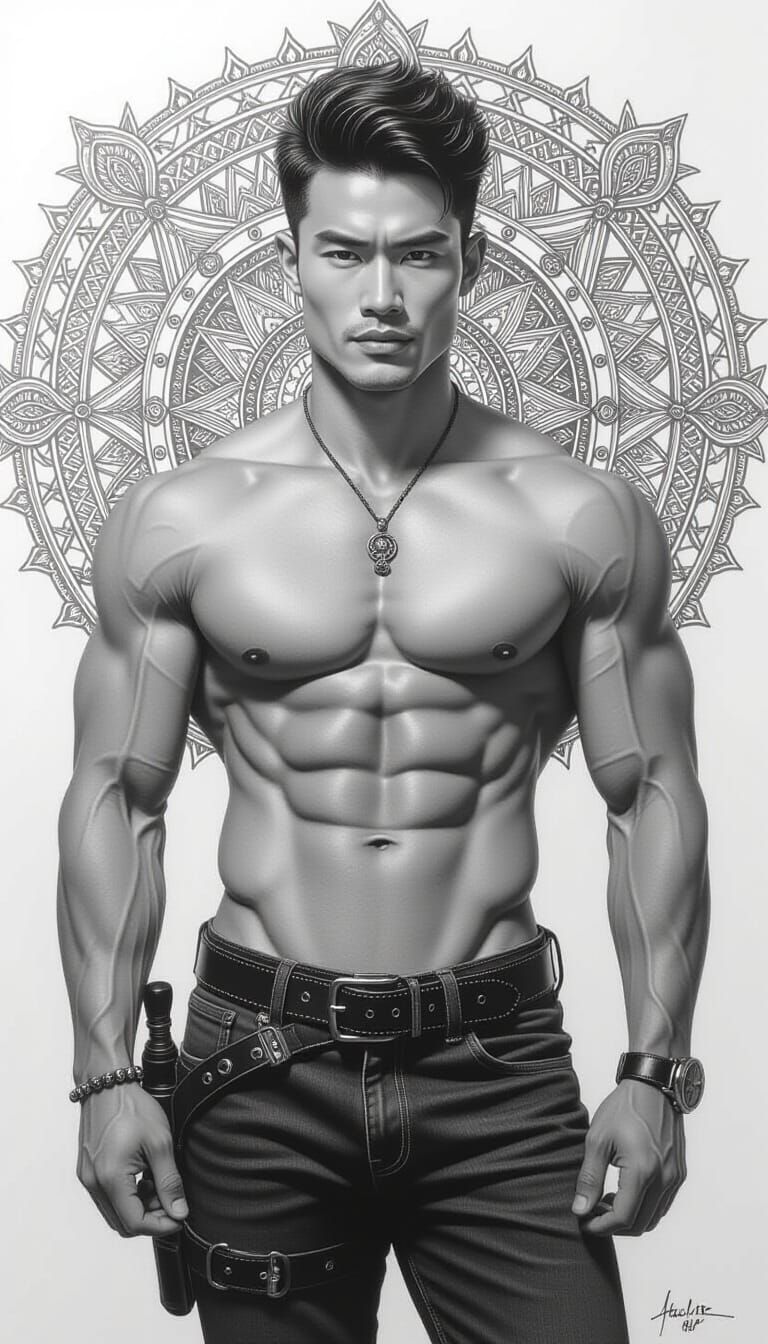 Steampunk Asian Man: Hyperdetailed Pencil Drawing