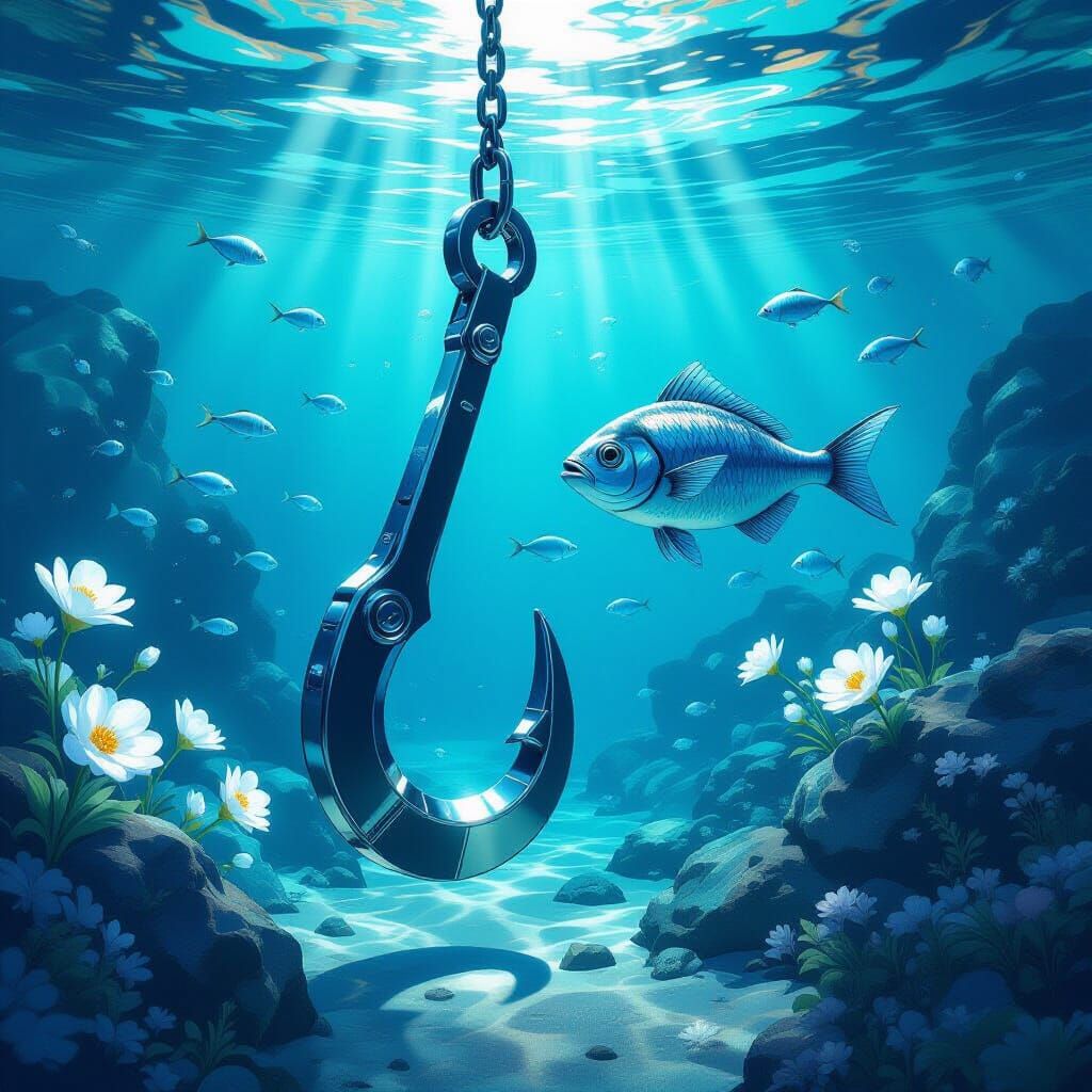 Futuristic Underwater Landscape in Sumi-e Style