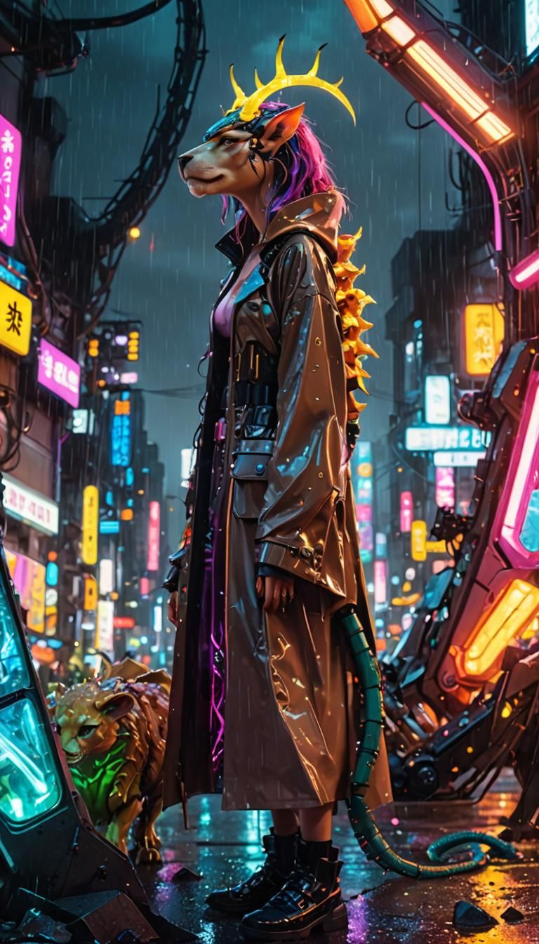 Cyberpunk Chimera Girl in Digital Manga Art
