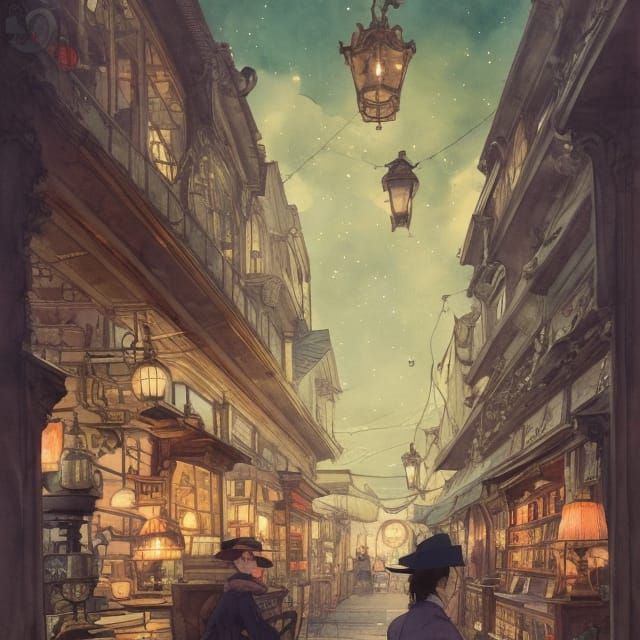 Victorian Antique Shop Illustration in Watercolor