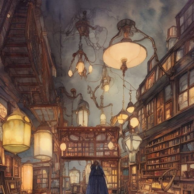 Victorian Antique Shop Watercolor Illustration