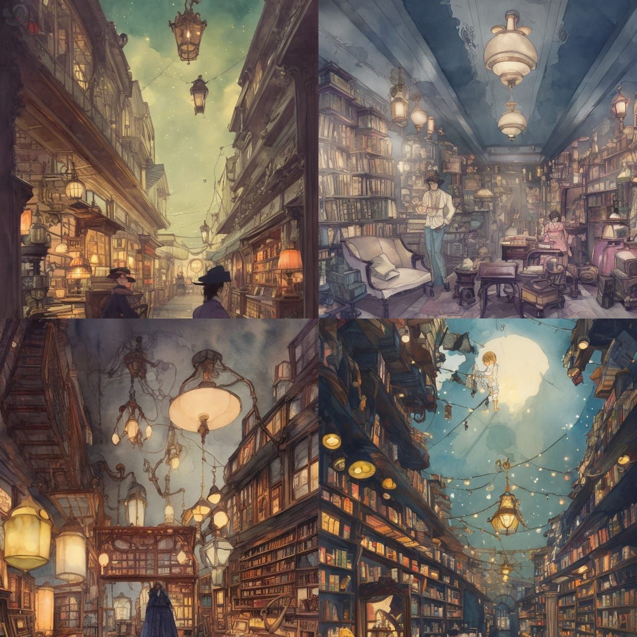 Victorian Antique Shop Illustration in Watercolor