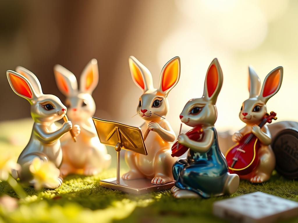 Delightful Bunny Orchestra in Enameled Glass