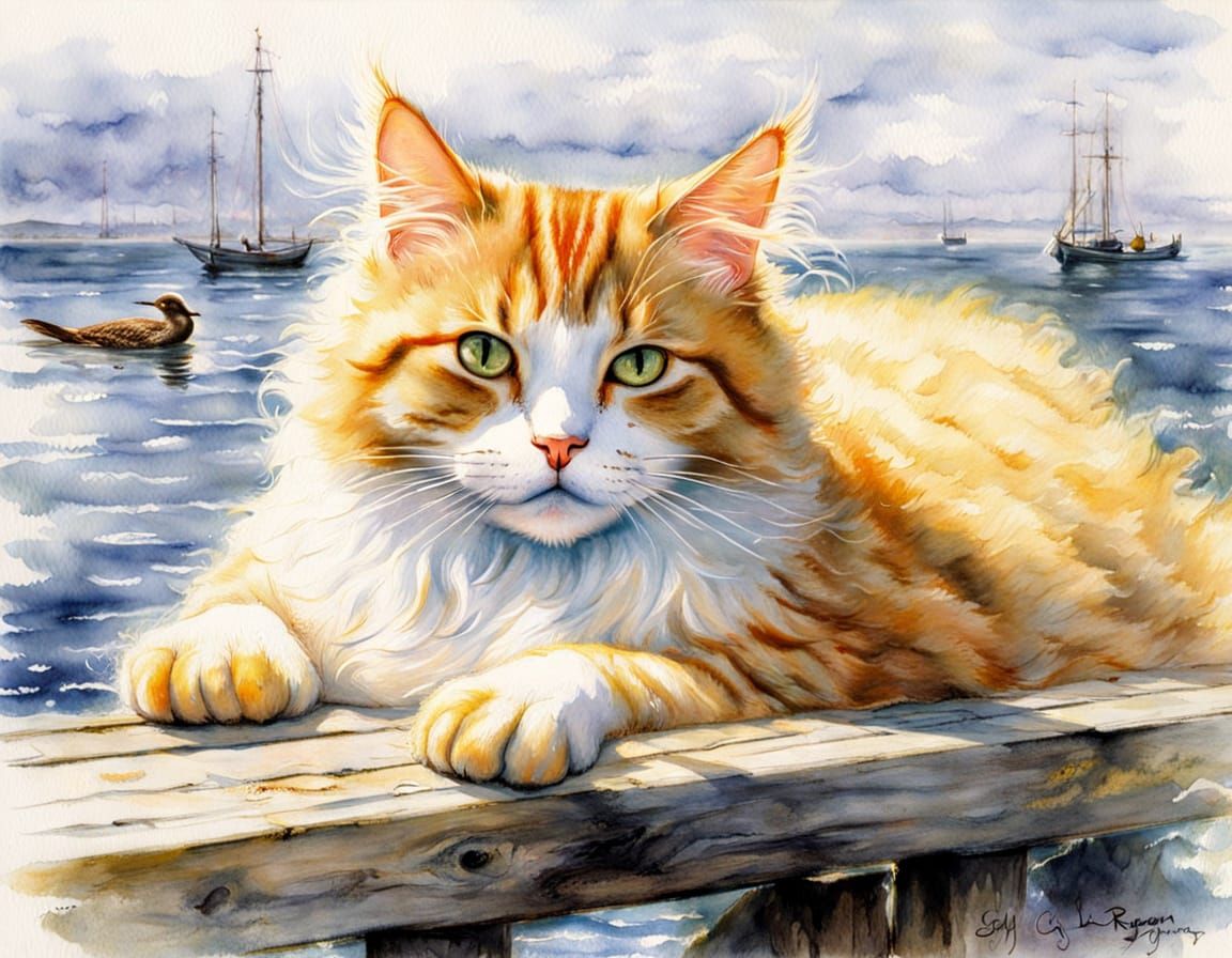 Springtime Serenity: Adorable Cat on Pier
