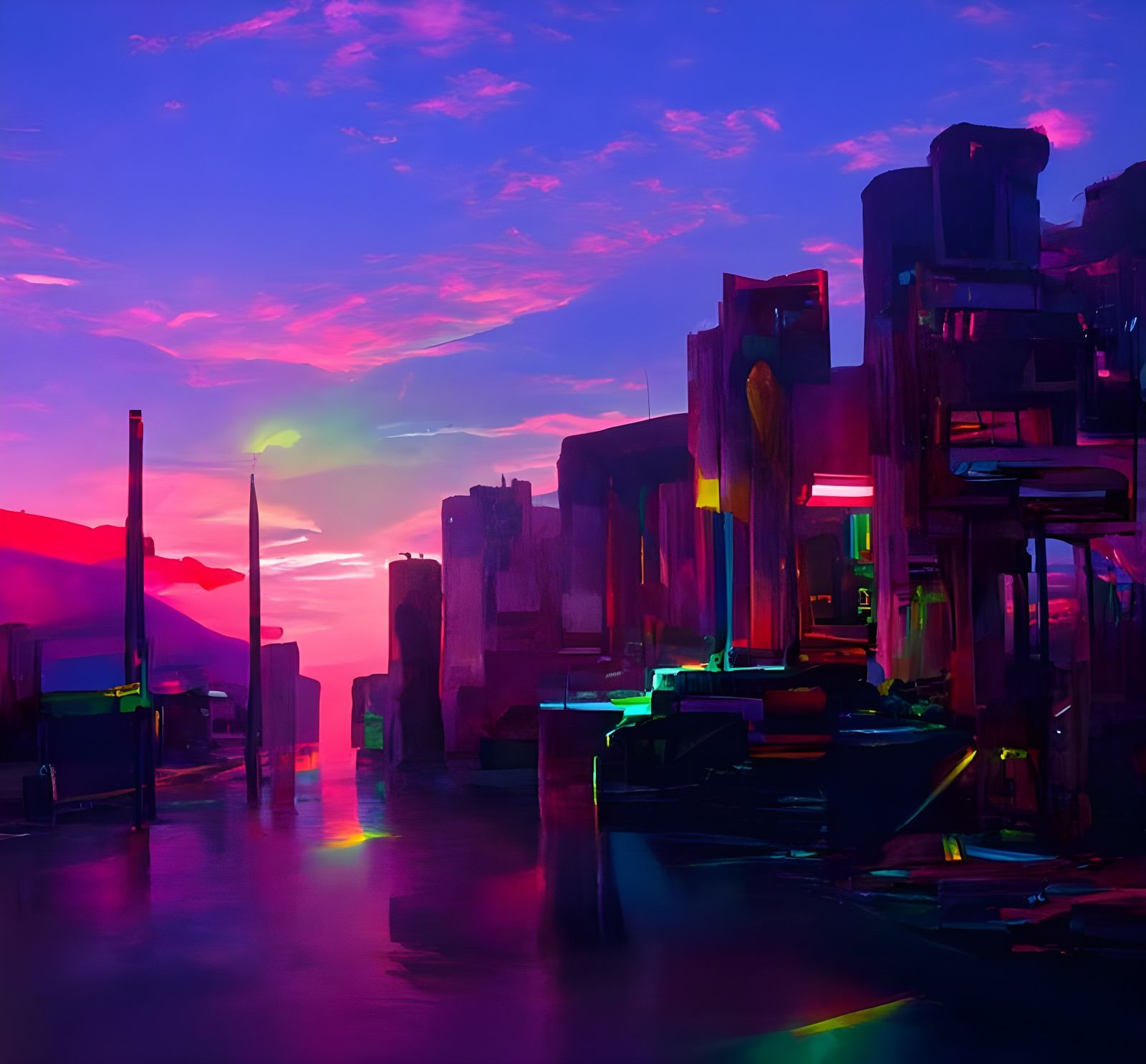 Vaporwave Sunset Over Neo-Futuristic Japanese City