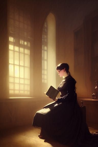 Victorian Woman Reading: Dark Fantasy Art