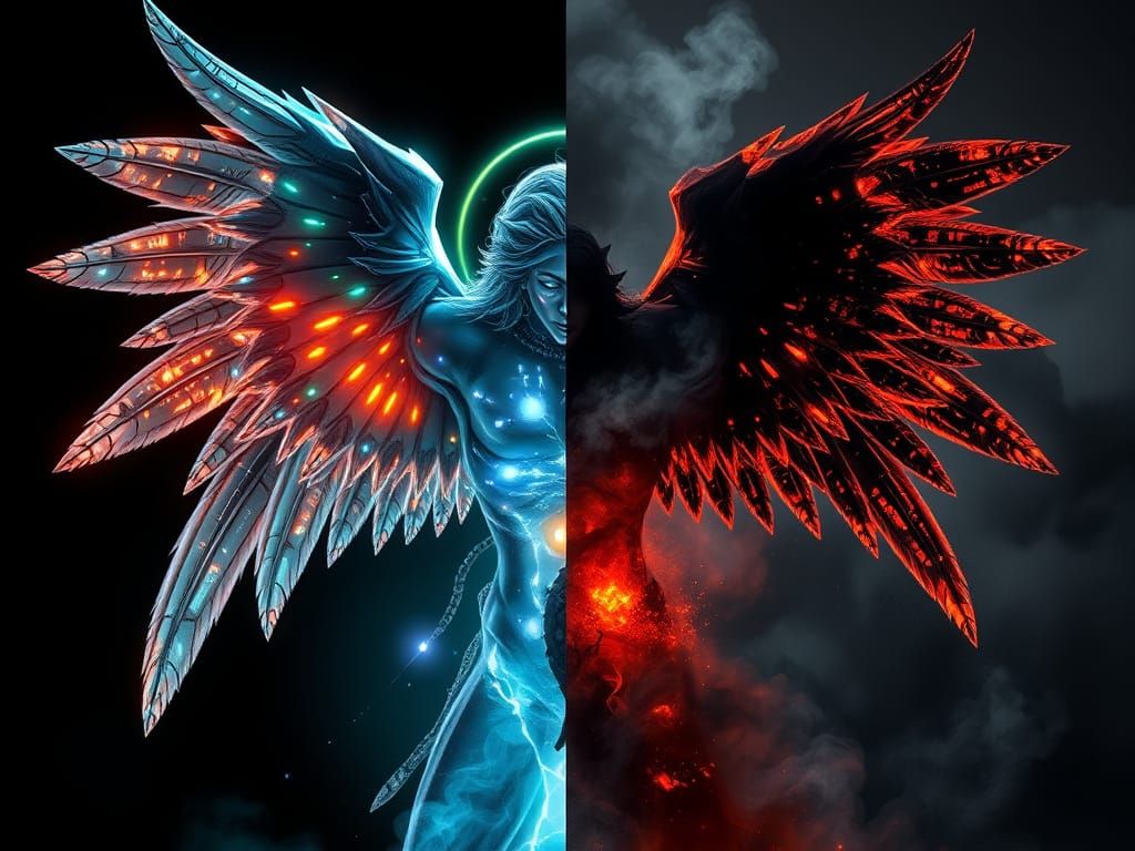 Cyberpunk and Dark Angel Split Image in Comic Style