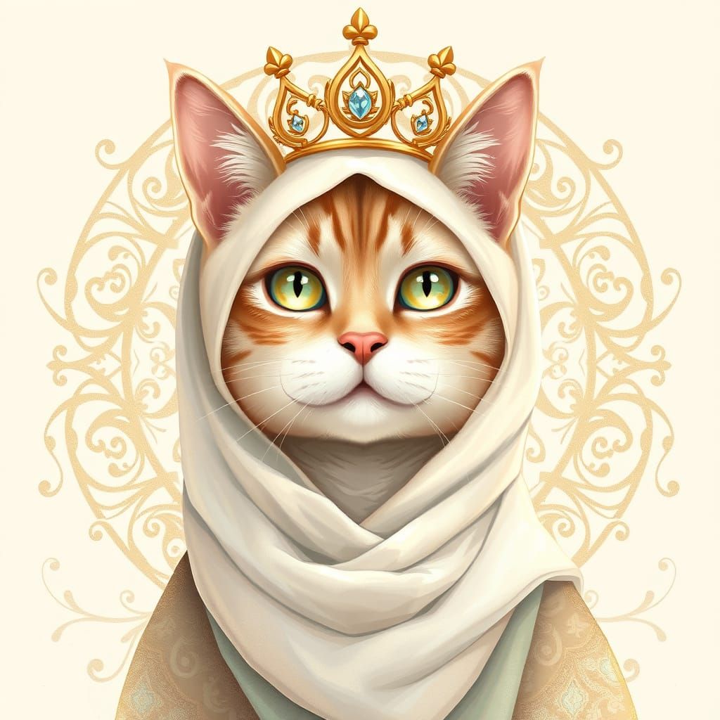 Regal Feline Monarch in Whimsical Middle Eastern Palace