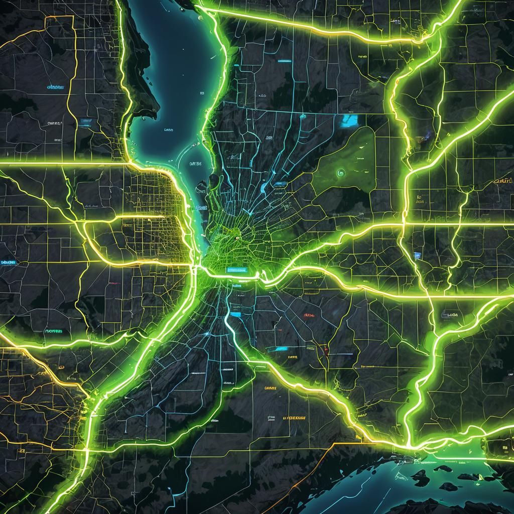 Hyperrealistic Neon Map of Washington State