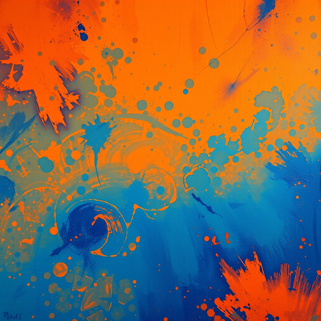 Abstract Orange and Blue Gouache Background