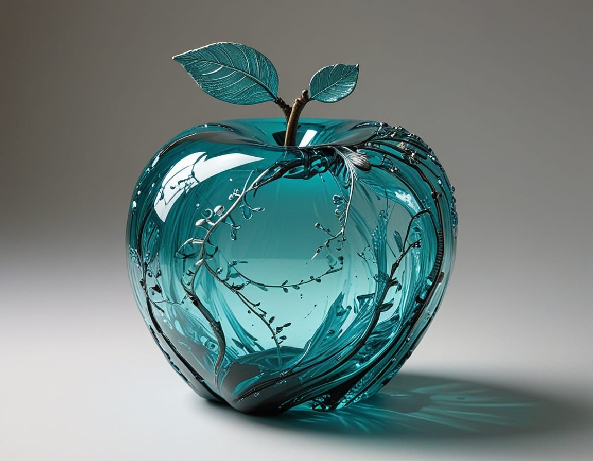 Turquoise Glass Apple Sculpture